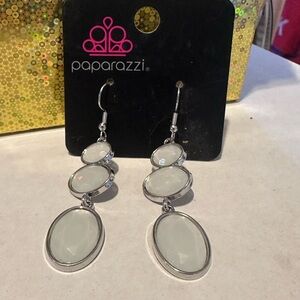 Paparazzi Silver White Linear Drop Earrings